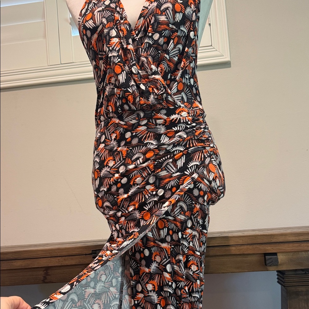 Free People Halter Dress - Black and Orange Pattern. Belt not included. - Picture 10 of 11